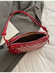 波点波士顿手提包，时尚百搭新款蕾丝风格女士单肩包 - 紅色 - 查看 9