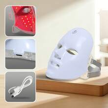 7-1 Colors Red Light Face Mask 1 PC Red Light Mask For Face Facial Mask Skincare At Home Cordless Portable Rechargeable EMS Massage Patches For Anti Aging And Skin Therapy - White - View 6