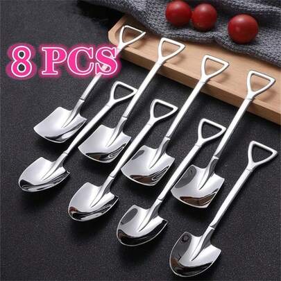 8pcs Creative Teaspoons, Stainless Steel Vintage Spoon Set, Coffee Spoon & Ice Cream Scoop