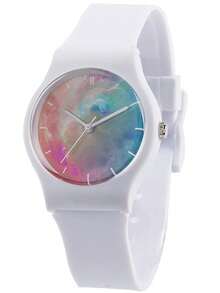 1块简约夏日清新梦幻渐变星空图案果冻防水石英表，适合儿童、学生、男孩女孩、青少年，可作礼物 - 白色 - 查看 2