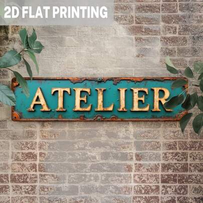 1pc 2D Flat Vintage Factory Metal Sign - Distressed Style Industrial Farmhouse Wall Decor, Turquoise & Gold Letters, 3.93x15.74 Inches, Kitchen Garage Workshop Decoration, Man Cave Outdoor Wall Art, Weather-Resistant Metal Hanging Sign, Aged Look