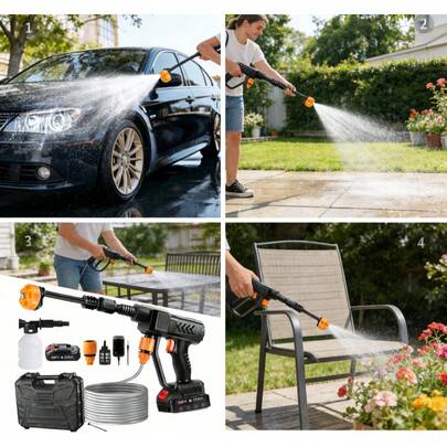 1 Set Portable Wireless Car High Pressure Washer, Battery Powered, Easy Assembly, Suitable For Cleaning Balcony, Windows, Deck, Exterior Walls, Floors, Fences, Garden And More, Multi-Purpose
