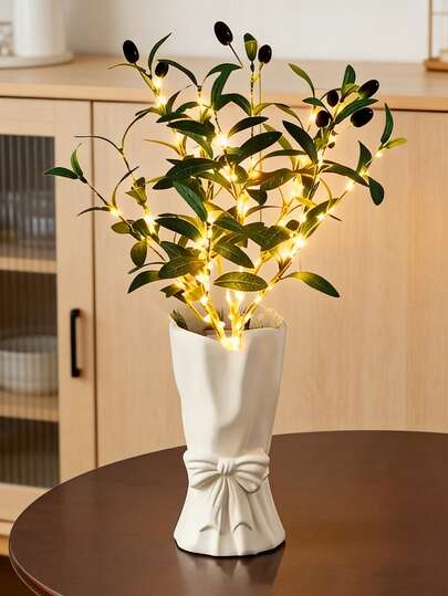 1 chiếc đèn LED hình cành ô liu giả bằng dây đồng, một món đồ trang trí nhà cửa sáng tạo tạo không khí lễ hội trong phòng, đèn cây ô liu nhân tạo hiện đại với cành và tán lá LED sống động như thật - Sử dụng pin (không bao gồm), không cần cắm điện, thích hợp trang trí bàn làm việc, kệ sách, đám cưới, tiệc tùng, phong cách Địa Trung Hải - Đèn cành ô liu màu xanh lá cây, nhựa giả, trang trí Giáng sinh.