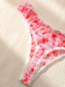 3件套 女士轻薄透气网眼面料水果印花低腰丁字裤 - 彩色 - 查看 3