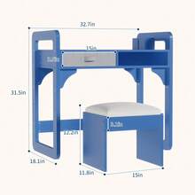 Huisuilinss Kids Desk And Chair Set,Children Study Table,Wood Kids Writing Table,Child Study Desk With Cloth Drawers And Pen Holder For Boys And Girl - Blue - View 3