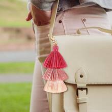 1pc 50*167mm Bohemian Style Colorful Pom Pom Tassel Keychain, Cute Backpack Keyring, 3-Color Agate Tassel Pendant, Wallet Tassel Keychain, New Year Decoration - Tassel Keychain - View 5
