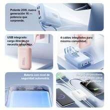 Power Bank Portátil 20000mAh con 2 luces LED y 4 cables incluidos. Carga 5 dispositivos a la vez, diseño moderno y disponible en 4 colores. El regalo perfecto para fiestas y cumpleaños. - negro - Ver 3
