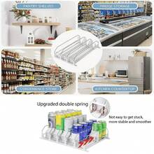 2pcs Beverage Push Dispenser, Refrigerator Bottle Can Storage Box, Automatic Soda Can Dispenser With Upgraded Double-Deck Divider And Positioning Buckle, Kitchen Supplies, Wardrobe Organization And Storage, Desktop Organizer - Multicolor - View 6
