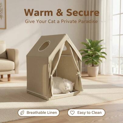 1个猫狗小型房屋，适合中小型宠物，采用防刮材质，柔软舒适。