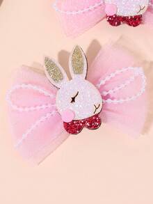 2个复活节兔子发夹，闪亮兔子蝴蝶结鳄鱼夹，可爱素面薄纱发夹，优雅兔子装饰发卡，可爱甜美复活节发卡，青少年发饰 - 彩色 - 查看 8