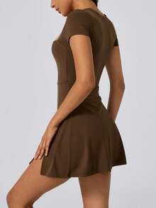 NcmRyu 1 Set Women's Elastic Running, Fitness, Tennis, Pickleball, Golf Sports Dress - Brown - View 5