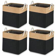 4 Stück Große Aufbewahrungskörbe 28x28x27 cm – Faltbare Stoff Aufbewahrungsboxen mit Griffen, Stabile Würfelboxen für Kleidung, Spielzeug & Regale, Organizer - Schwarz - Übersicht 3