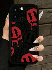 New Textured Thick Anti-Drop Red Twisted Smiling Face Painted Phone Case, Compatible With IPhone 16/11/16Pro/16Plus/16ProMax/16E/15ProMax/13/14/12/XS/XR/7G/8P, Compatible With Samsung Galaxy S25/S25Plus - Multicolor - View 2