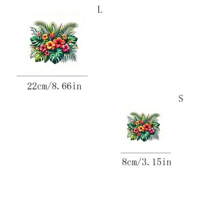 1/2/3片装鲜艳热带树叶花卉热转印贴纸，适用于DIY T恤、牛仔裤、连帽衫、包包、枕头（混色），节日工艺品，耐用装饰贴纸，服装点缀，派对装饰