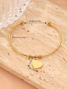 不锈钢开口手镯，金色心形简约时尚首饰，女士礼物，情人节，婚礼派对 - 手鐲 - 查看 3