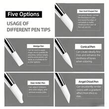 5pcs Nail Art Pen Set With Silicone Brush Heads, Suitable For Acrylic Flower Nail Carving, Embossing, Shaping, Hollow Sculpture, Dotting And Other Nail Art Tools - Black - View 6