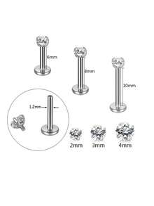 16G Stainless Steel Internally Threaded Zirconia Stud Earrings, Suitable For Ear Cartilage/Nose/Ear Rim/Lip Piercing - Ear Cartilage Earrings, Unisex, 2pcs/Set - Multicolor - View 7