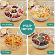 1pc Rotating Fruit/Snack Tray With Lid And Handle, Divided Vegetable Plate, Portable Kitchen Party Travel Picnic Use, Stackable Snack Box Container, Round Plastic Rotating Snack Plate With Cover, Suitable For Home, Party, Wedding - View 3