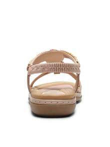 Comfortable Dressy Summer Flat Sandals For Women, Cute Elastica Ankle Strap Ladies Elegant Bohemian Vacations Beach Sandals - Hồng - Xem 5