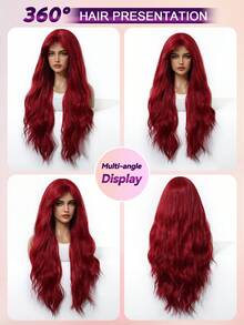 30" Machine Made Bright Red Wig Body Wave Wig, High Temp Fiber Voluminous Wig With Adjustable Stretchy Cap For Cosplay & Festival - Red - View 9