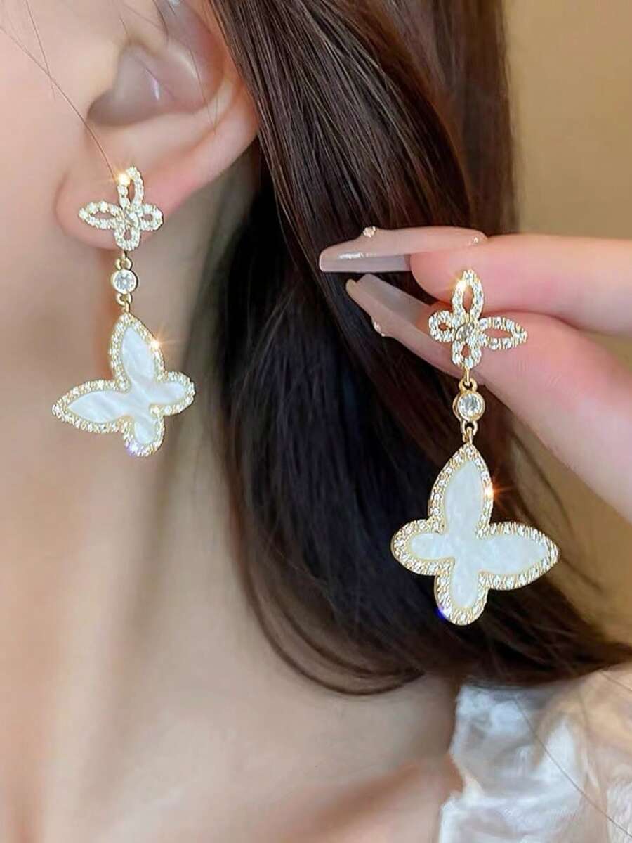 一对优雅蝴蝶造型耳环，独特百搭的女士耳环 - 金色 - 查看 1