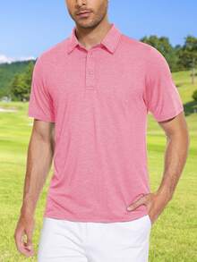 Cotrasen Men's Casual Short-Sleeved Polo Shirt Quick-Drying Breathable Golf Shirt Sports Outdoor T Shirt - 粉色 - 查看 2