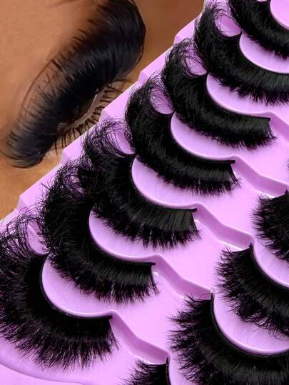 New 7 Pairs 9D Thick 16-25mm Artificial Mink Eyelashes, Thick & Charming, Create Cat Eye Makeup, Curly & Voluminous Effect,Fluffy & Dramatic Look, False Eyelashes Dramatic Volume Lashes Extension Thick Long Reusable Extended Makeup