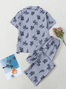Bộ đồ ngủ ngắn tay in hình lá cây dành cho nữ - Xám - Xem 7