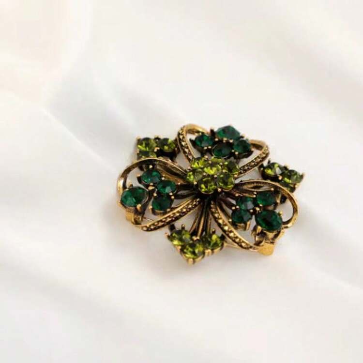 1pc Elegant Vintage Zinc Alloy Women Fashion Brooch, Accessory For Bag, Hat, Green Flower Design - Green - View 4