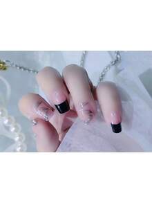1 Sheet Black Nail Polish Stickers Full Nail Wraps Silver Gradient Shiny Star Design Nail Strips For Women Self Adhesive DIY - Multicolor - View 4
