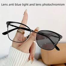 A New Stylish Women's Eyeglass, Featuring An Easy-To-Use Metal Frame, Adorned With Diamond Decorations And A Cat-Eye Design, Suitable For Dual Use, Equipped With  And Photochromic Lenses To Effectively Protect Your Eyes. - 黑色和金色的框架 - 查看 4