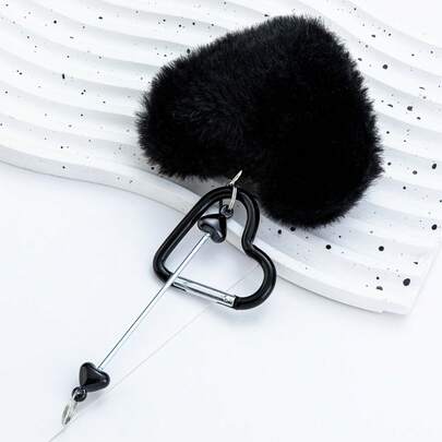 1pc DIY Beaded Heart Carabiner, Plush Hanging Decor Carabiner, Multi-Color Heart Shaped Fuzzy Ball Carabiner