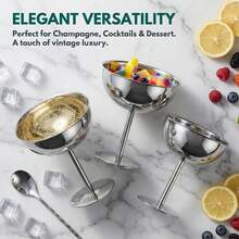 1 Set Stainless Steel Ice Cream Cup, Dessert Bowl, Round Pedestal Pudding Tray, Salad Fruit Yogurt Snack Candy Plate, Suitable For Party Use - Silver - View 3