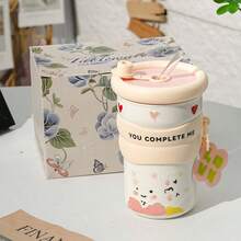 Cốc sứ 17oz có ống hút, thiết kế đôi với mặt dây chuyền, men tráng nổi tinh xảo, cốc cà phê/trà sữa phong cách Ins, tiện dụng cho gia đình/văn phòng/nhà hàng, an toàn khi sử dụng trong lò vi sóng và máy rửa chén, món quà lý tưởng cho bạn gái, sinh nhật, kỷ niệm. - Nhiều màu - Xem 11
