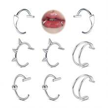 4对装免穿孔假唇饰套装 - 夹式唇环、仿蛇咬唇圈、双环蛇咬唇环 | 万圣节吸血鬼牙齿獠牙风格唇部饰品 - 8PCS - 查看 6