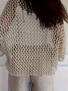 2026新款复古水钻镂空针织衫，宽松网纱透视上衣，春季大气穿搭 - 杏色 - 查看 3