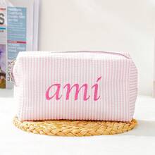 Personalized Embroidered Tulle Makeup Bag, Embroidered Makeup Bag, Personalized Bridesmaid Makeup Bag, Seersucker Cosmetic Bag For Girl, Large Capacity Cosmetic Bag, Bridesmaid Bridal Gifts, Makeup Organizer, Monogrammed Toiletry Bag, Embroidered Make Up Bag,Bridesmaid Makeup Bag, Bridesmaid Gift - Multicolor - View 19