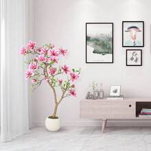 WARMTOBABY Árbol de magnolia artificial con flores de color rosa suave, planta de piso de seda realista para decoración del hogar u oficina, interior o exterior, sin mantenimiento requerido - 4 pies - Ver 5