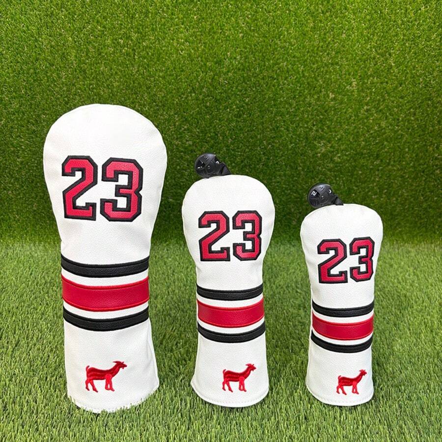 Funda para cabeza de palo de golf, bordada con #23, se ajusta a múltiples tamaños, elegante, accesorio de golf - Blanco - Ver 1