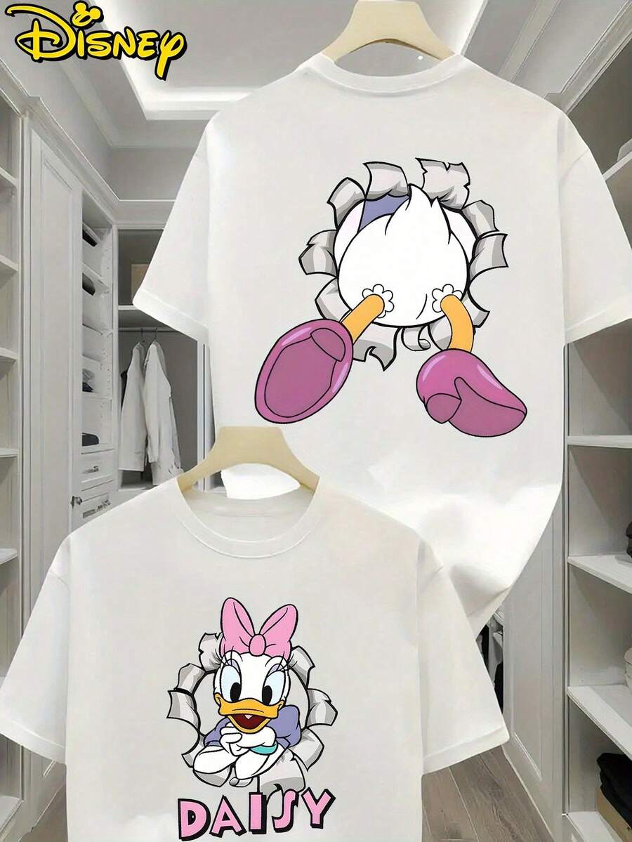 Disney Official Licensed Daisy Duck Breaking Wall Graphic T Shirts 100 Percent Cotton Disney Shirt 220g Cotton Crew Neck Unisex Tee - 白色 - 查看 1