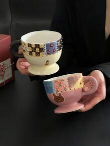 1个创意陶瓷马克杯，可爱精致的下午茶杯，时尚少女咖啡杯，高品质早餐牛奶果汁杯，釉下彩粥饮杯，办公水杯，情侣杯，礼品 - 彩色 - 查看 6