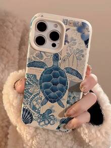 1 pieza Funda de teléfono suave y elegante con patrón de tortuga marina personalizada, a prueba de golpes, de borde recto y de color blanco lechoso con líquido, compatible con iPhone 16 Pro Max/16/16 Pro/16 Plus/15/15 Pro Max/15 Pro/11/12/13/14 Pro Max/11 Pro/11 Pro Max/12 Pro/12 Pro Max/13 Pro/13 Pro Max/14 Pro/14 Pro Max - Multicolor - Ver 2