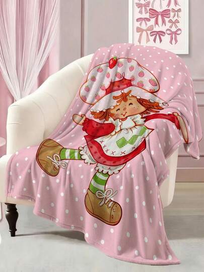 S-Strawberry Pink Shortcake Throw Blanket Cobijas Calientitas, sabanas, frazadas, Manta de Franela Multifunción, Cama, Sofá, Camping,  Ilustración Fantástica Vibrante, Súper Suave y Cálida,  Ideal para Regalo, Decoración del Hogar, Acolchado, Para Exteriores
