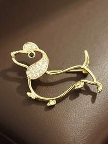 Adorable Rhinestone Lined Short-Legged Puppy Brooch, Delicate Minimalist Cartoon Animal Pin, Versatile For Men And Women - Multicolor - View 2