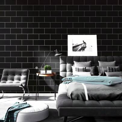 1卷3D黑色砖纹乙烯基壁纸，自粘可移除墙纸，防水防污，适用于办公室、酒店、KTV、咖啡厅、餐厅、客厅装饰、DIY，45厘米*1000/500/300/100厘米