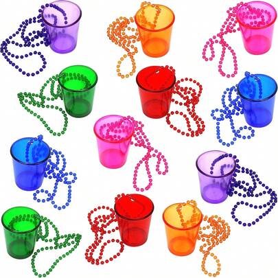 12pcs/Set Beaded Necklace Shaped Mini Wine Glass, Plastic Material, Suitable For Birthday, Wedding, Christmas Party, 6 Color Options, Back To School Essential