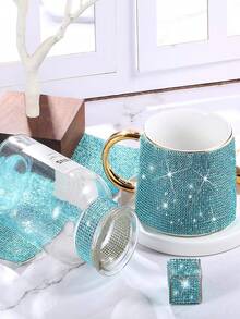 1pc Shiny Rhinestone Sticker, DIY Car Furniture, Cup, Photo Frame Decorative Sticker, Self-Adhesive Glitter Crystal Gem Sticker, Suitable For Car Decor, 4.45 X 9.37 Inch/8.96 X 9.37 Inch/9.37/12 Inch (Light Blue) - Light Blue - View 5