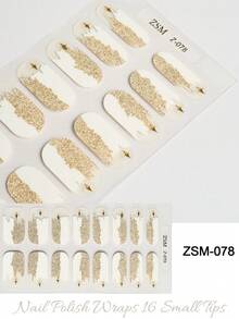 半固化凝胶美甲贴，果冻米色，16片装，无需UV灯，沙龙品质，持久耐用 - 金色 - 查看 1