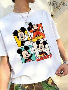 Disney Printed T-Shirt,Disney Funny Mickey Journey Pose Pattern Print T-Shirt, Unisex,High-Quality Pure Cotton T-Shirt,Suitable For All Seasons, Comfortable And Breathable| Exquisite Design | The Best Choice For Giving Gifts - 白色 - 查看 3