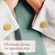 1pc Personalized Cufflinks | Groomsmen Cufflinks | Wedding Gift | Customized Men's Cufflinks | Round Cufflinks | Anniversary Gift, Customized Engraved Cufflinks Personalized Letter Combination Cufflinks, Groom Groomsmen Valentine's Day Gift, Silver Or Gold Cufflinks - Multicolor - View 2